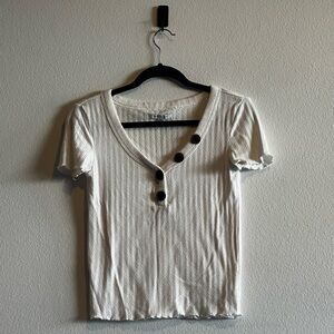 American Eagle Outfitters White Buttoned Ribbed Tee